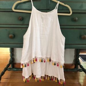 High neck tasseled top